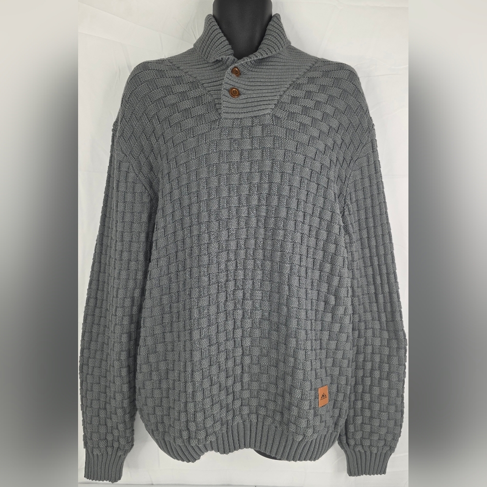 Men's Gray Knit Button-Neck Sweater
